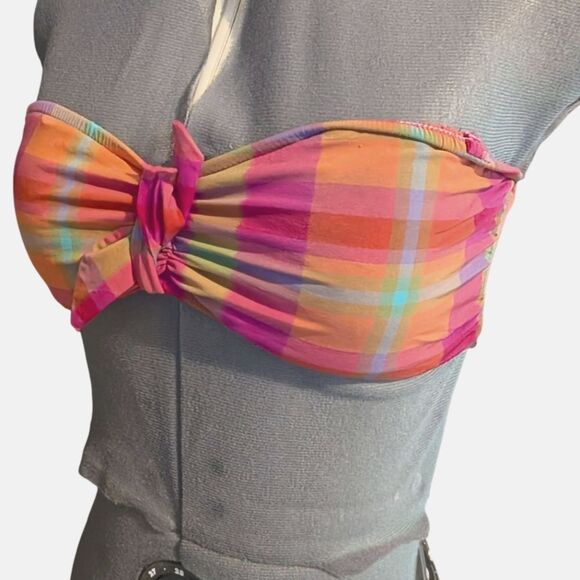 Isaac Mizrahi Multicolor Y2k Plaid Bandeau Swim‎ Top Women's Size Medium - Picture 1 of 7